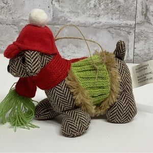 Creative Co-Op Dog Christmas Tree Ornament 5" Plush Tweed Puppy Animal Rare HTF